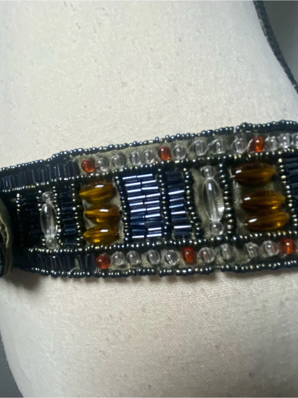 Eclectic Olive Green Satin Multicolor Beaded Belt Size Mediun